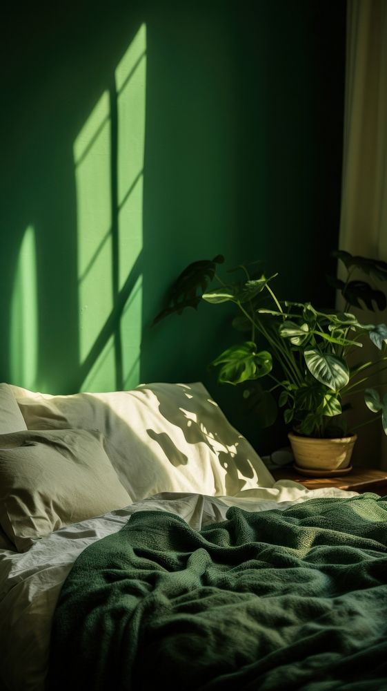 Cozy bedroom green furniture pillow.