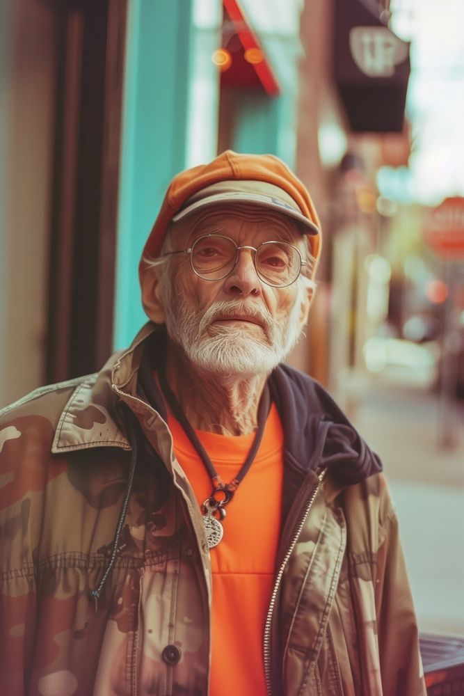 Old man wearing streetwear clothes portrait glasses adult.