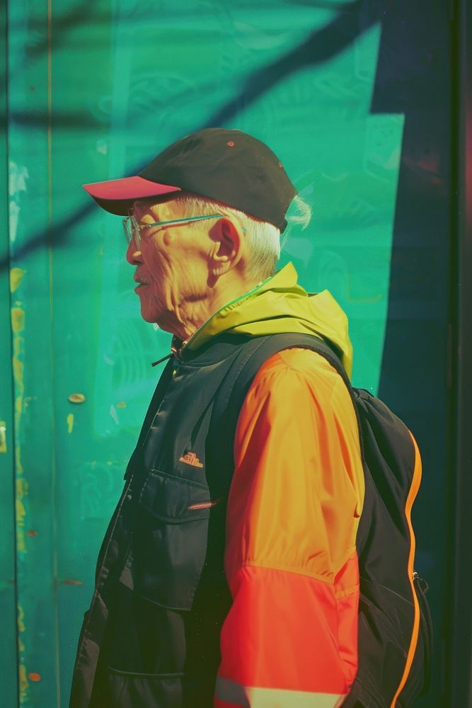 Old man wearing streetwear clothes portrait adult photo.