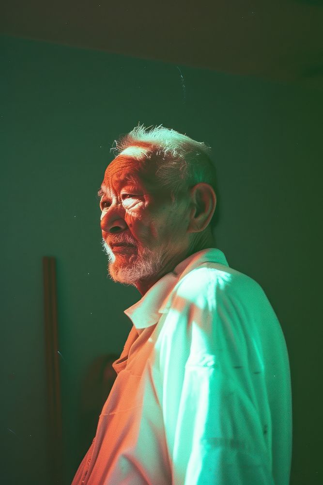 Old man wearing white clothes portrait glasses adult.