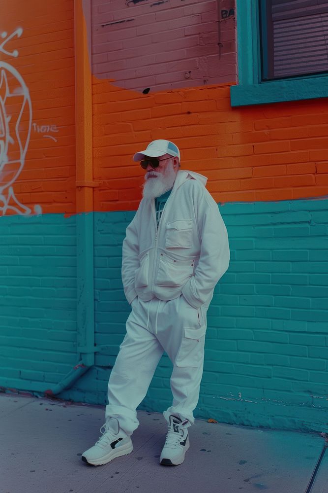 Old man wearing white streetwear clothes portrait footwear standing.