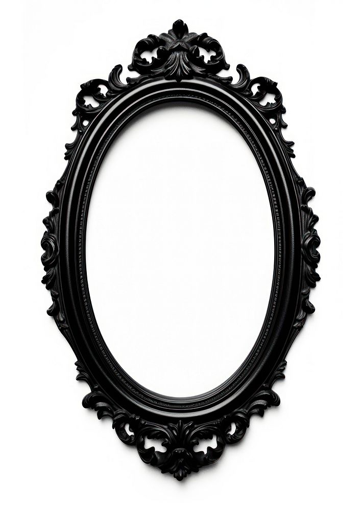 Ornamental black oval mirror frame photo.