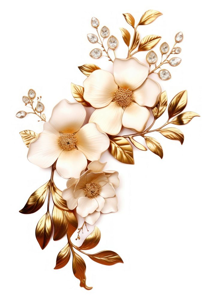 Ornamental gold flowers pattern plant white.