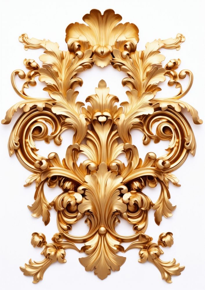 Ornamental gold flowers pattern white background architecture.