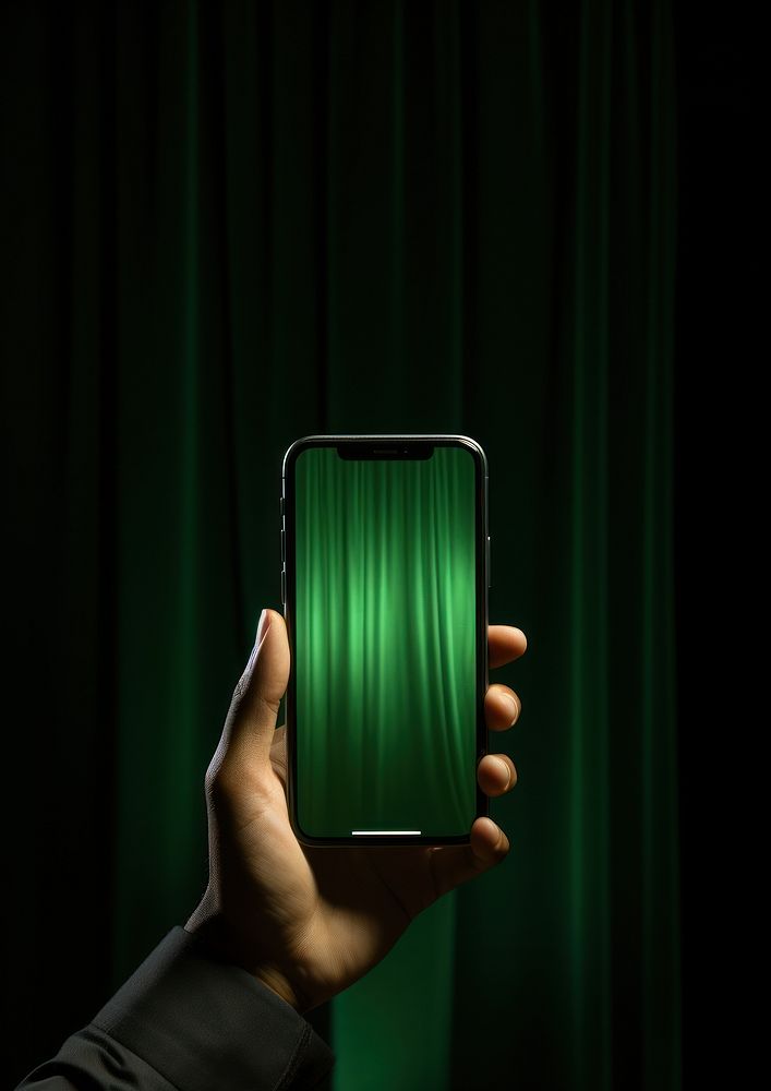 Holding green phone hand.