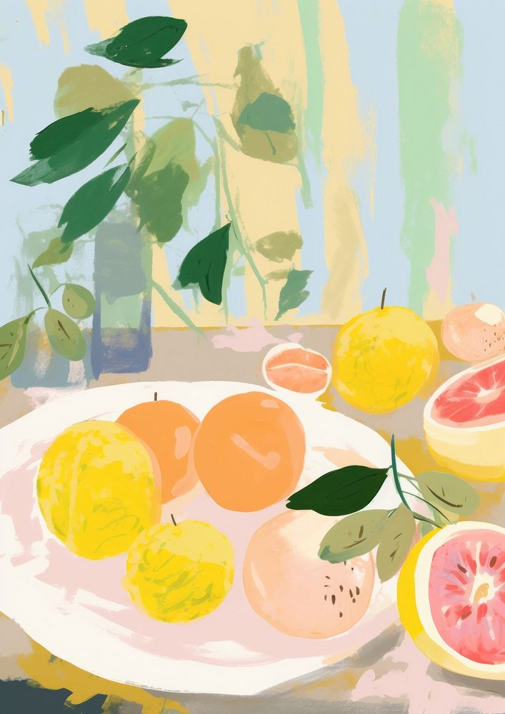 Fruits on table grapefruit painting plant.
