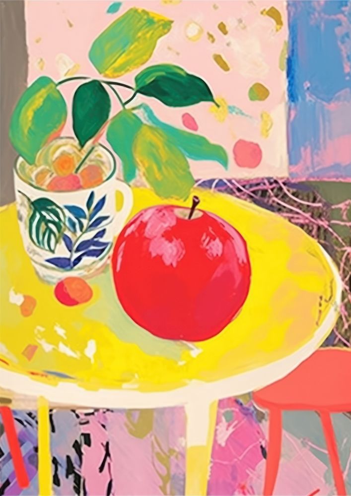 Apple on table art painting fruit.