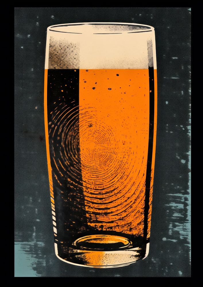 Silkscreen of a beer glass drink lager condensation.