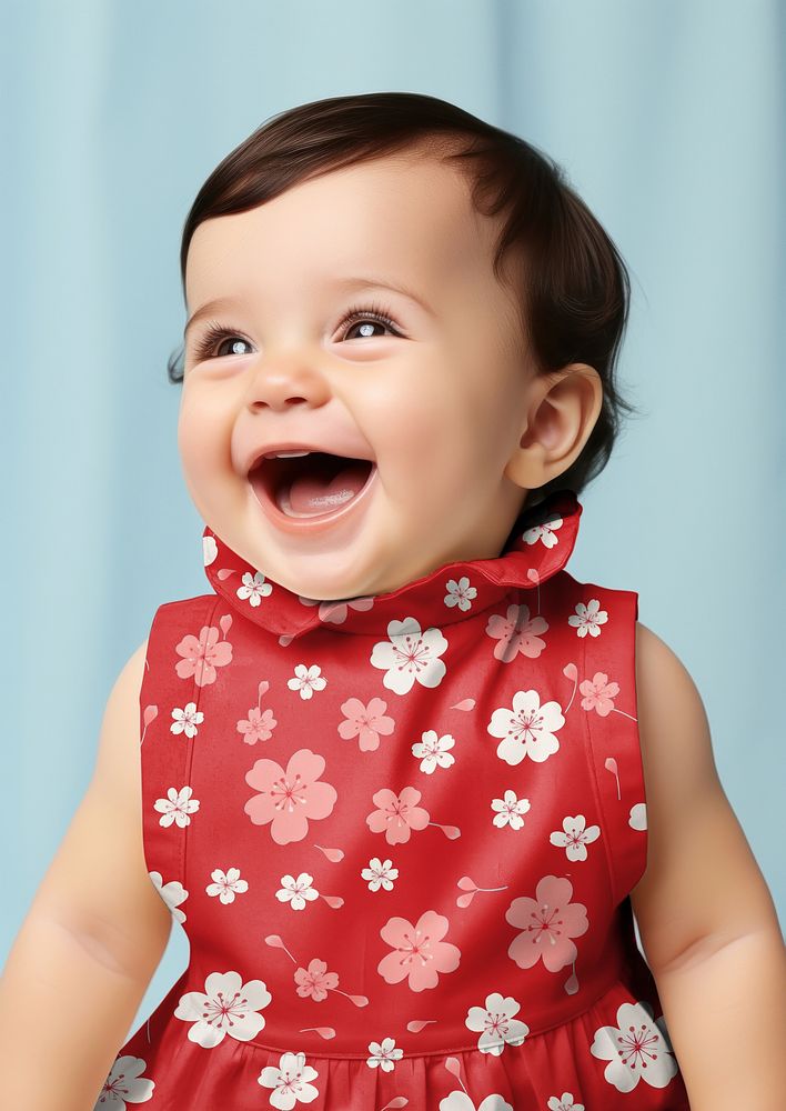 Baby girl's red floral dress mockup psd