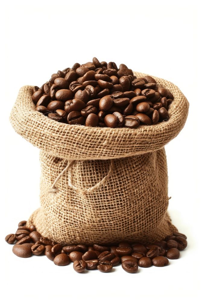 Photo of coffee beans bag white background container freshness.
