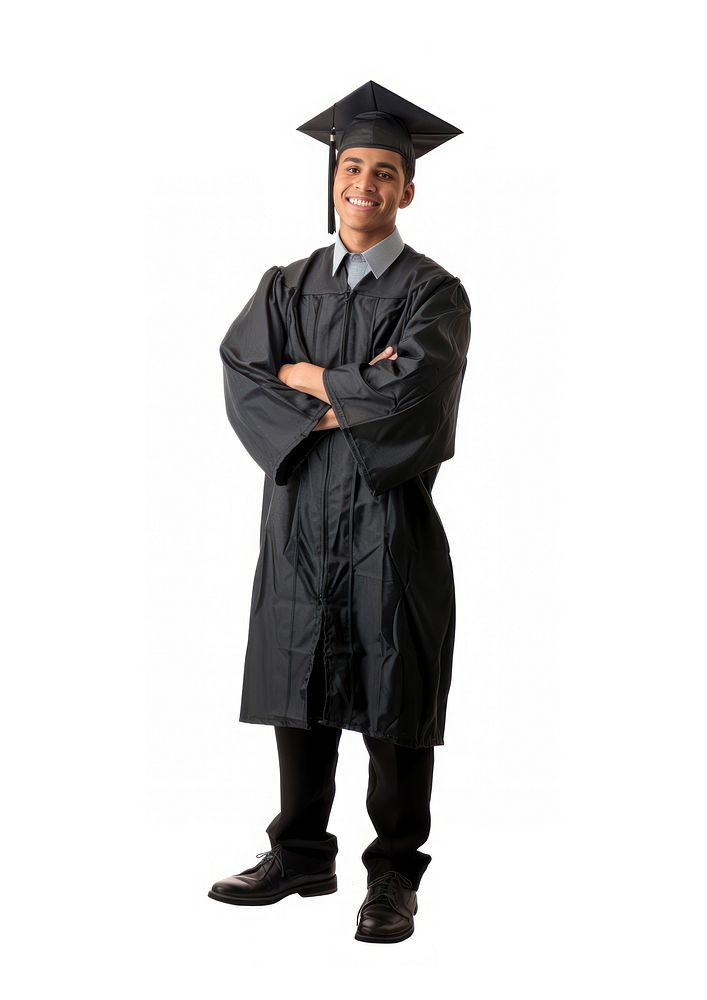 Photo of graduate student graduation adult white background.