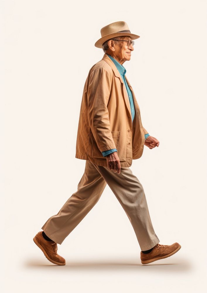 Grandfather walking adult side view.