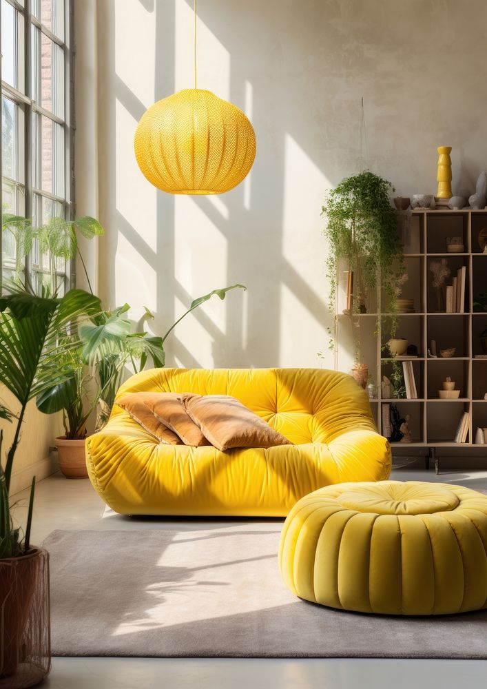 Furniture yellow sofa room.