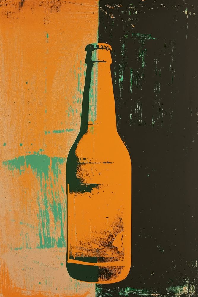 A beer bottle with flat drink art condensation.