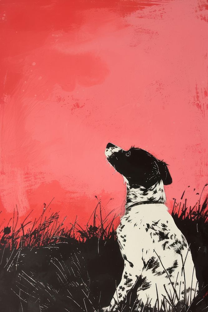 Silkscreen of a dog art painting pointer.