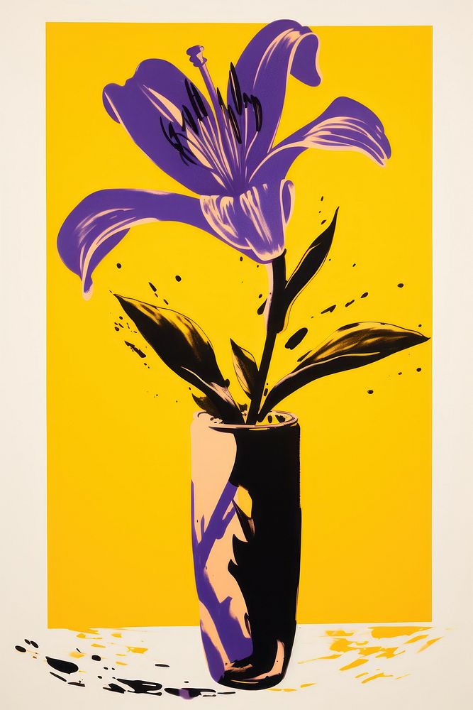 Lily flower in abstact vase art painting purple.