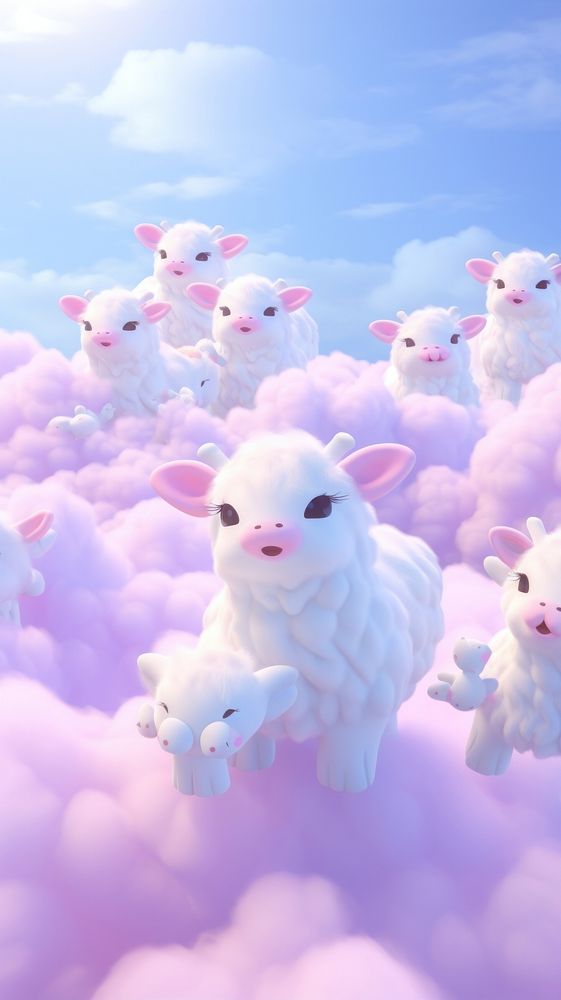 Fluffy pastel cow outdoors cartoon nature.