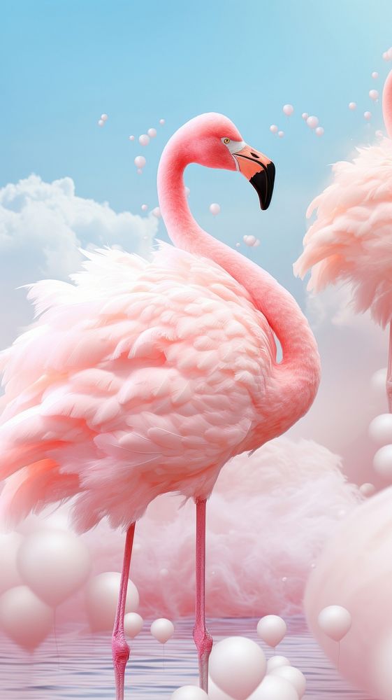 Fluffy pastel flamingo animal bird beak.