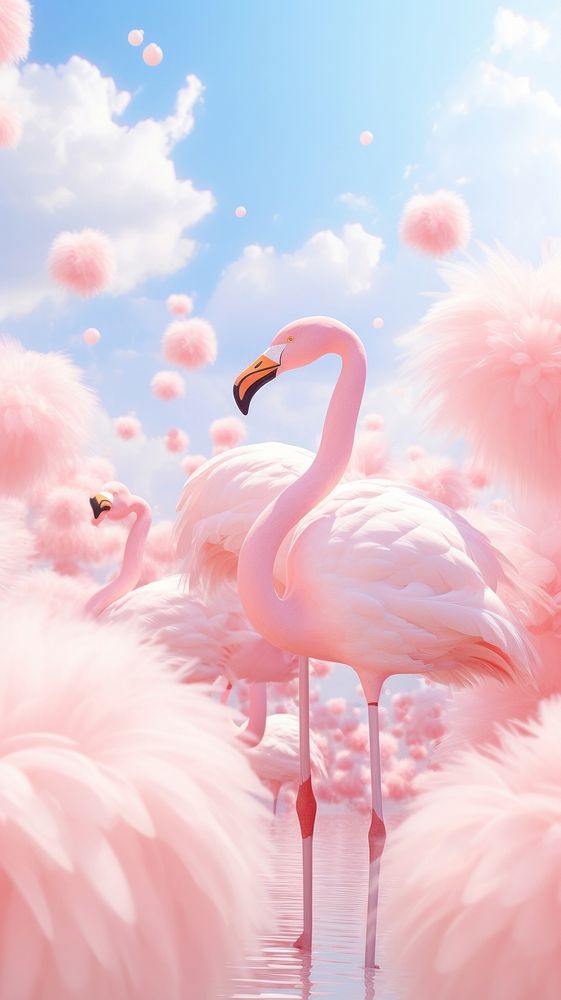 Fluffy pastel flamingo outdoors animal nature.
