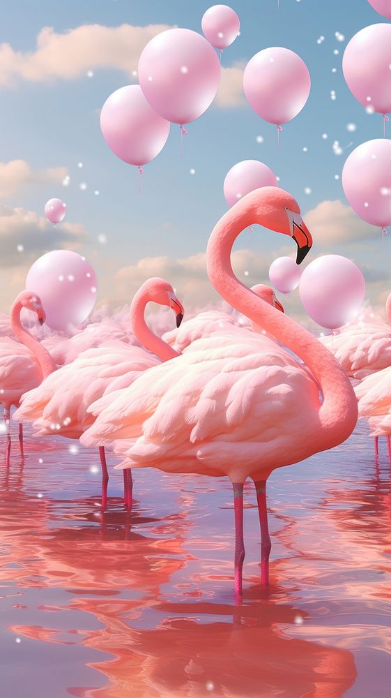 Fluffy pastel flamingo animal bird reflection.