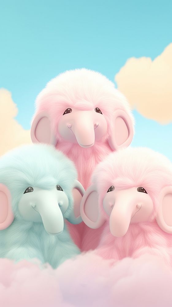 Fluffy pastel mammoth cartoon animal mammal.