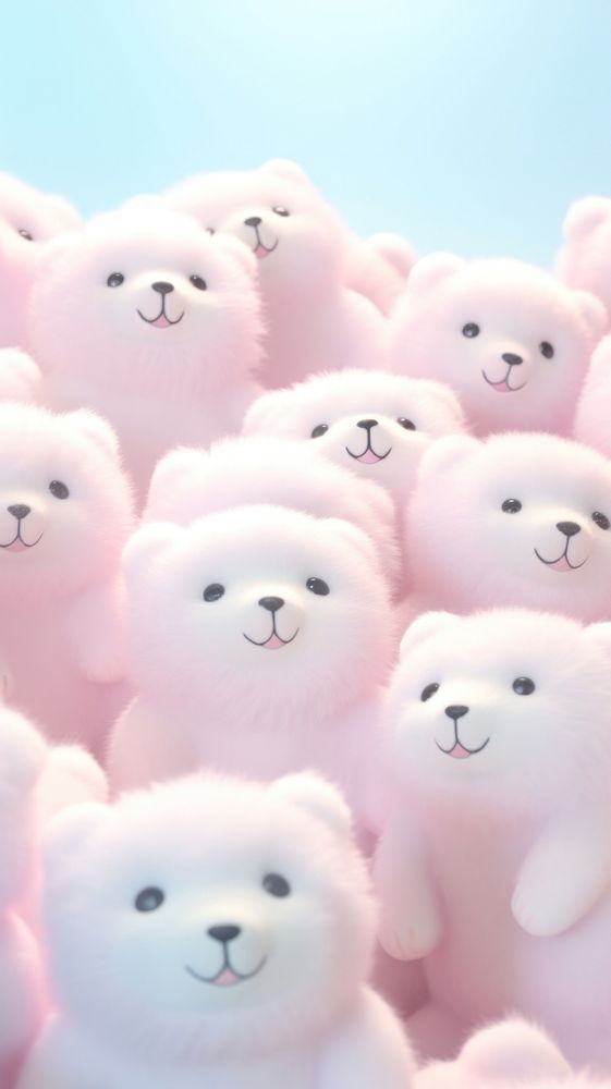 Fluffy pastel polar bear cute toy representation.