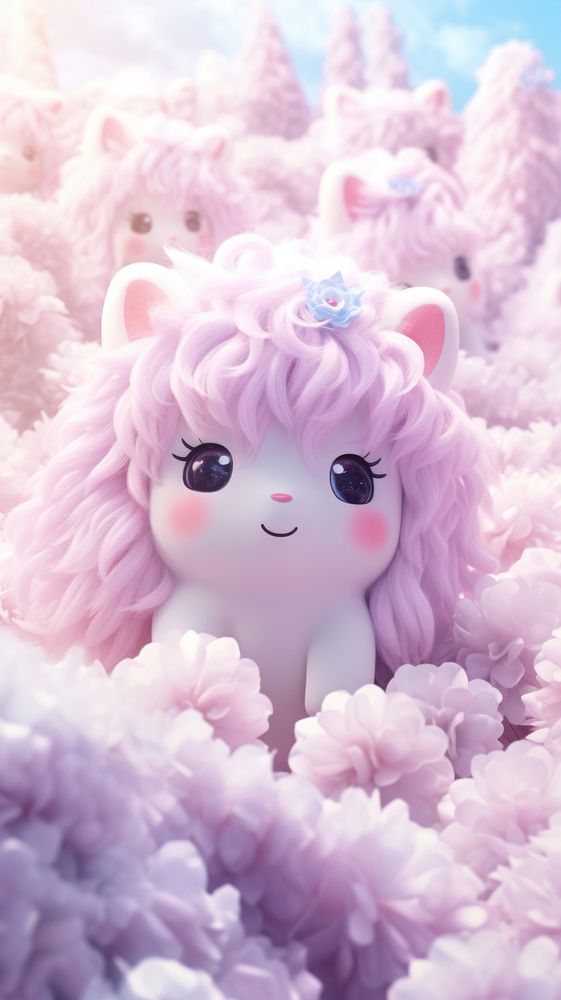 Fluffy pastel unicorn cartoon cute toy.