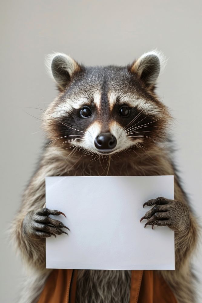 Animal portrait raccoon holding.