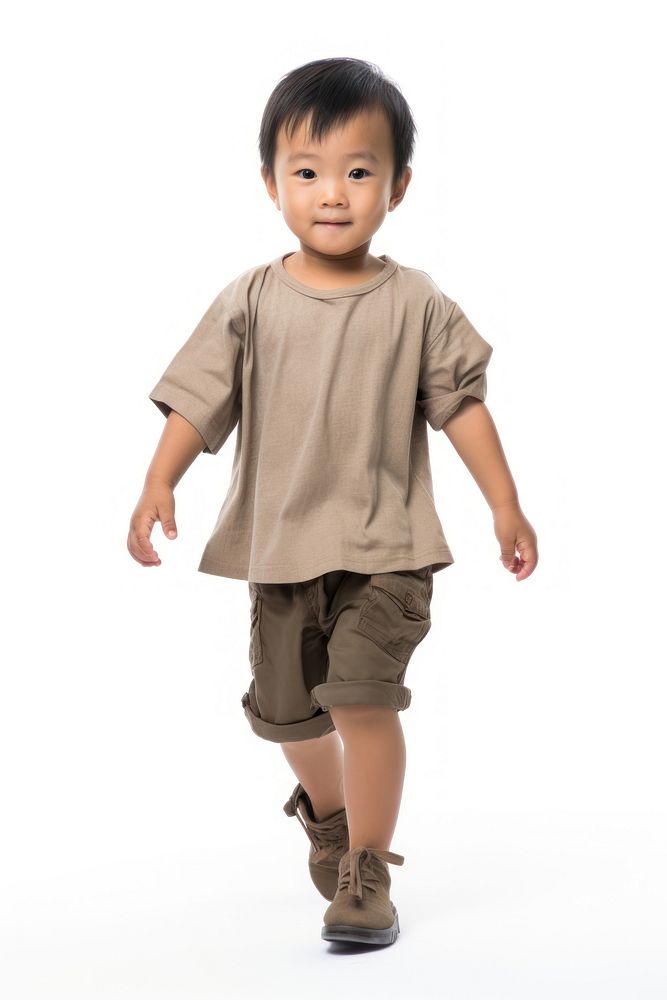 Asian kid walking portrait footwear fashion.