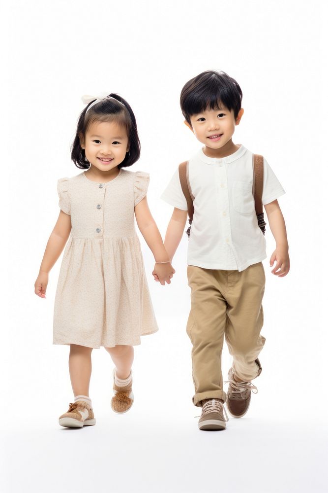 Asian kids walking portrait child dress.