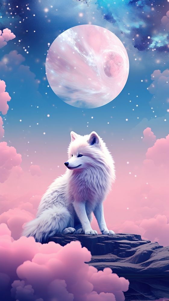 Cute Wolf dreamy wallpaper animal astronomy outdoors.