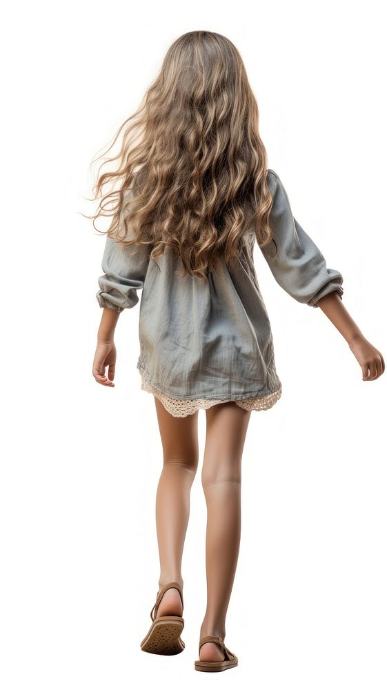 Young girl walking forward waving hand footwear looking child.
