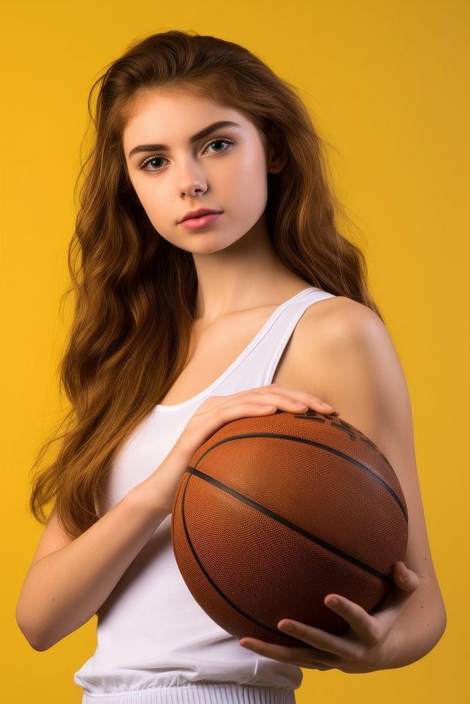 Positive teen basketball girl portrait sports yellow.