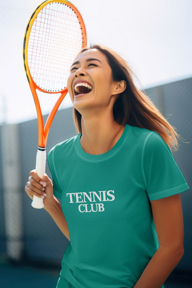 Asian American woman with tennis racket