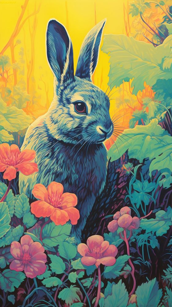 Rabbit in garden painting animal rodent.
