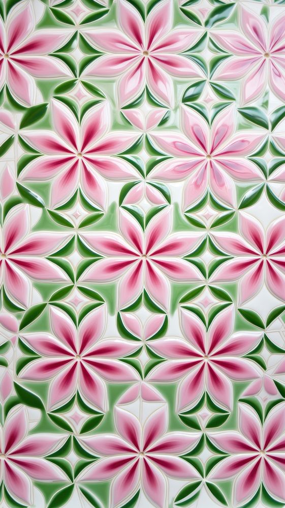 Tiles of green pink pattern backgrounds flower plant.