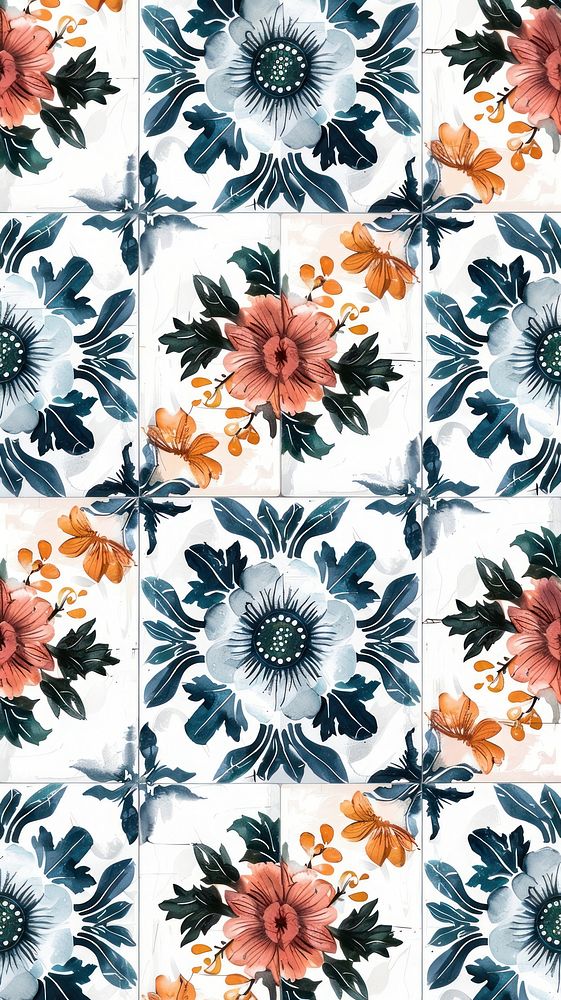 Tiles of flowers pattern backgrounds art repetition.