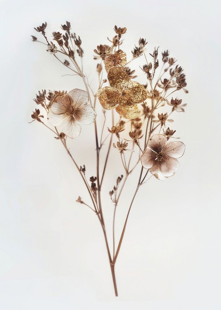 Real dried flower plant white white background.