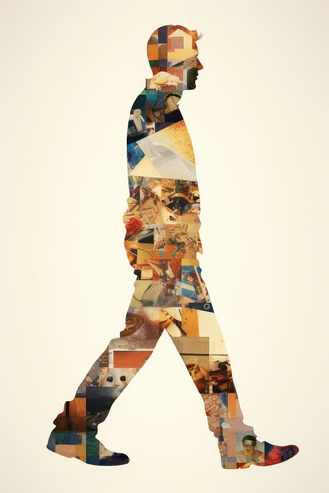 Man walking pattern collage art.