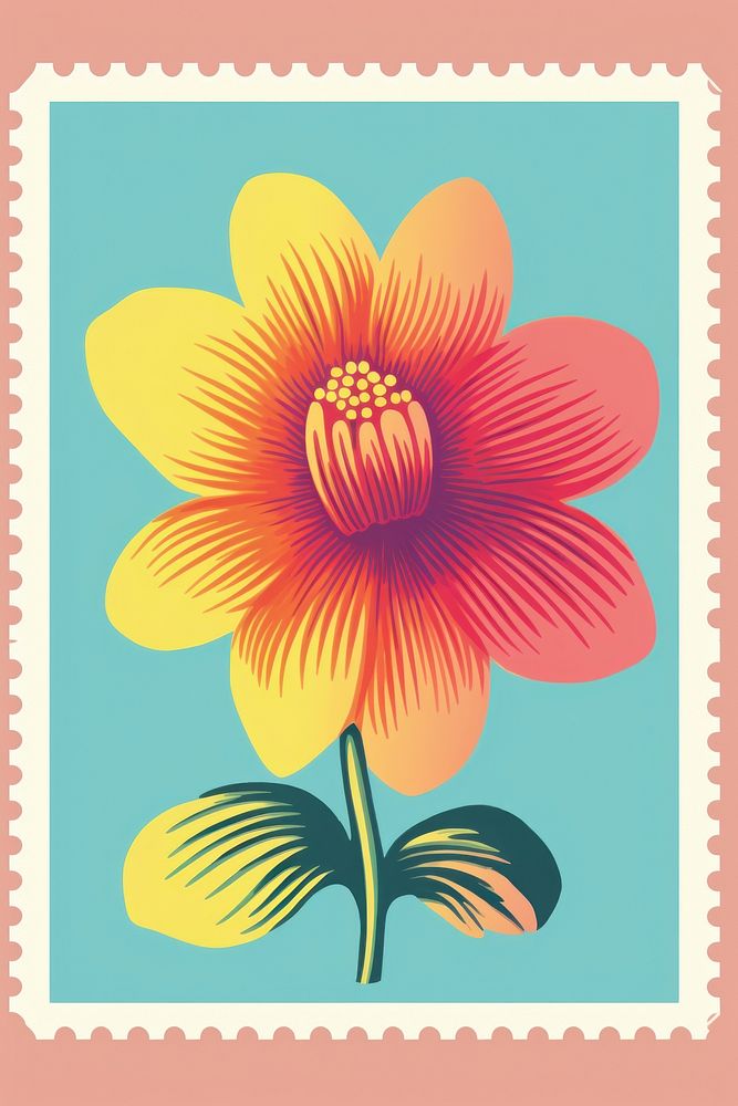 Flower with Risograph style plant inflorescence creativity.