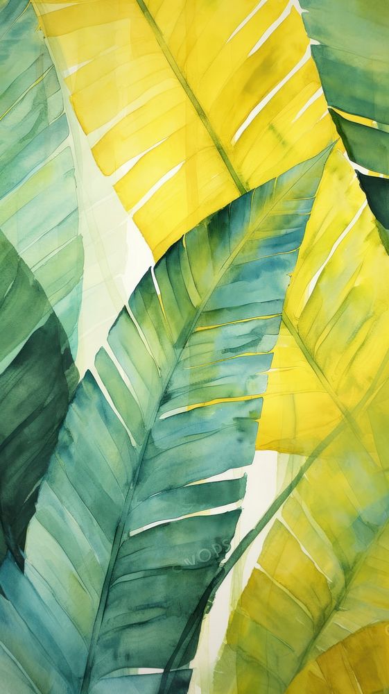 Palm leaves abstract painting yellow.