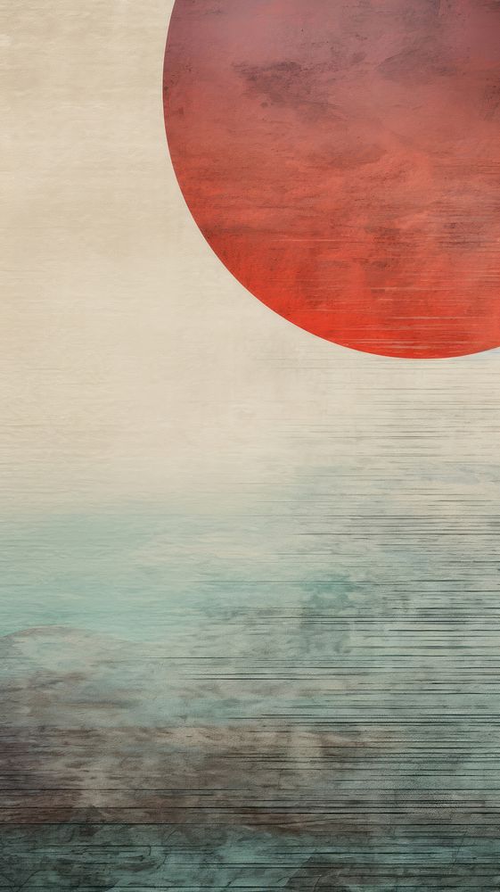 Japanese sunrise abstract painting art.