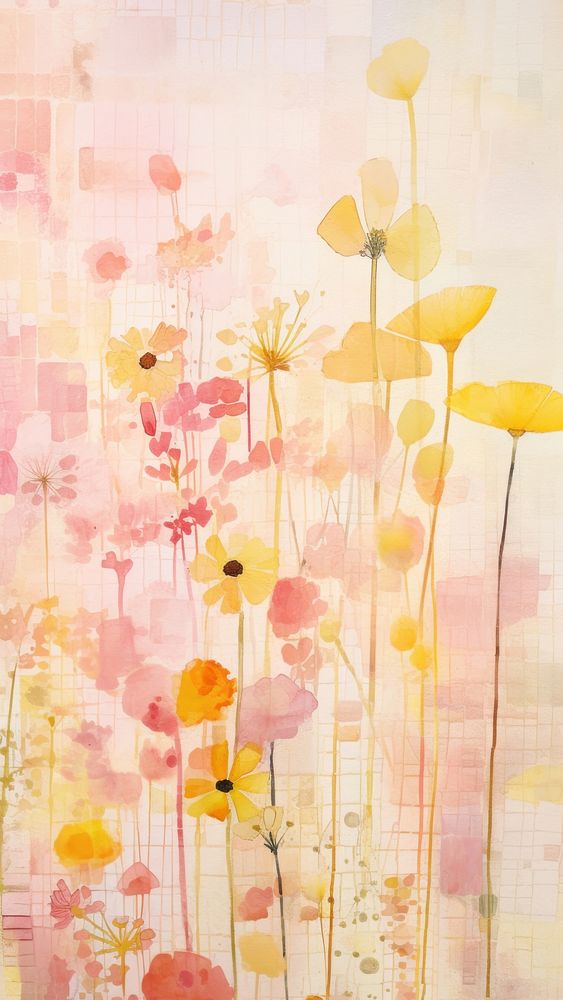 Flower meadow grid abstract painting pattern.