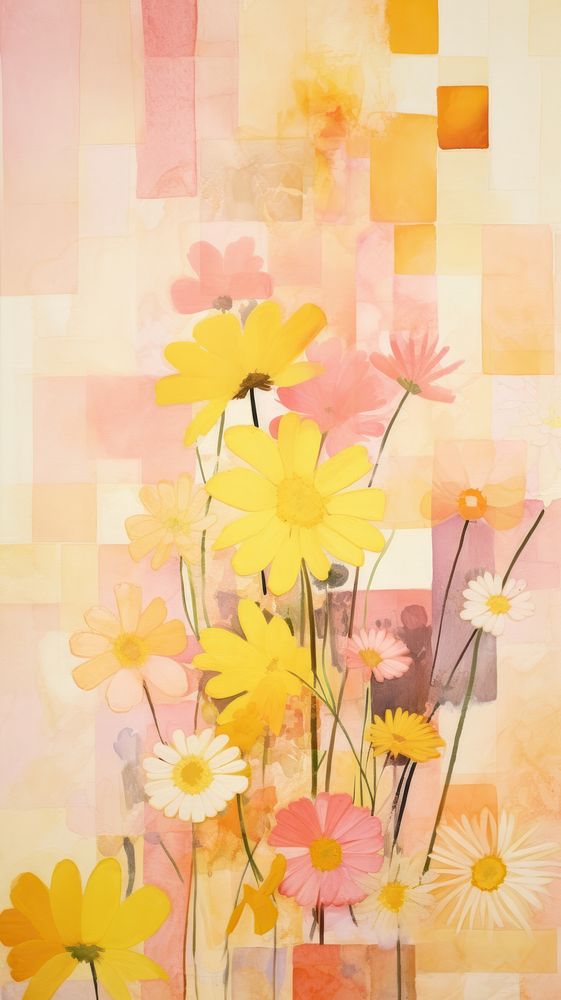 Flower meadow grid abstract painting yellow.