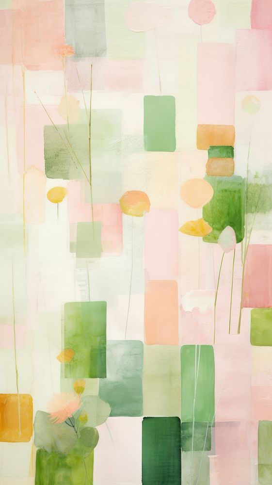 Flower meadow grid abstract painting green.
