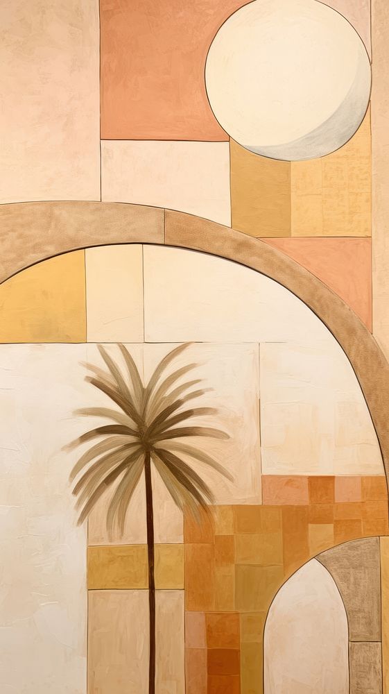 Oasis desert architecture painting art.