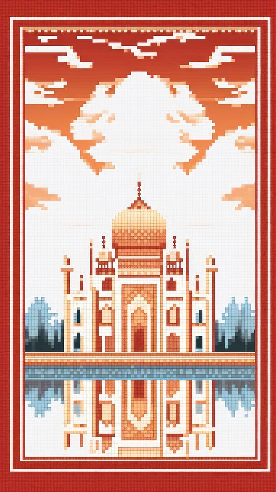 Cross stitch Taj Mahal architecture building pattern.