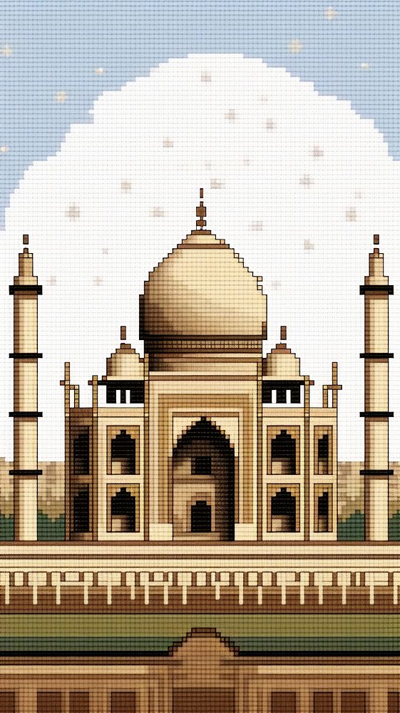 Cross stitch Taj Mahal architecture building dome.