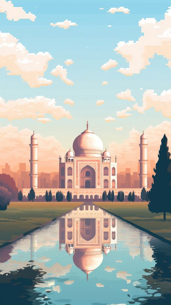 Cross stitch Taj Mahal architecture landscape building.
