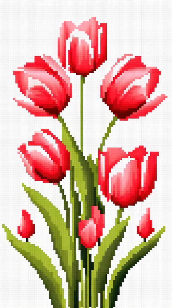 Cross stitch tulips flower nature plant.